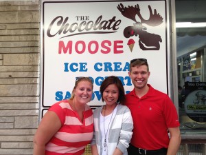 Shayna Martin, Candy Au, and Gavin Seyler enjoy treats at the Chocolate Moose