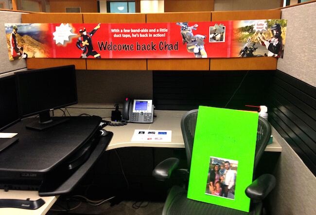 My choice of riding apparel inspired a “Power Rangers” themed welcome back banner.